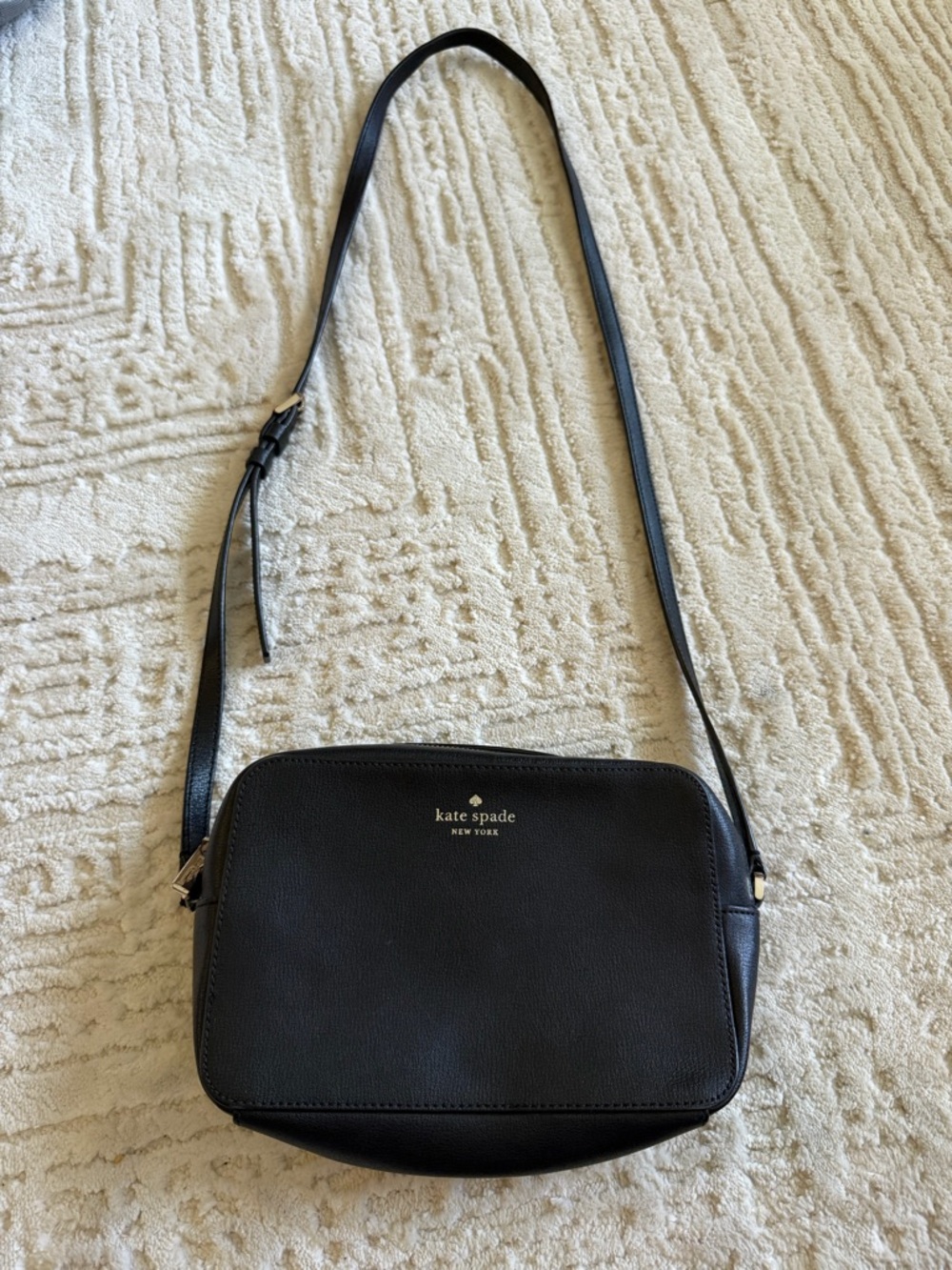 Kate Spade New York Black Leather Crossbody Bag Classic Minimalist Purse